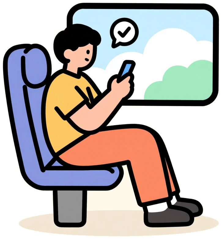A person on a train seat looking at their phone